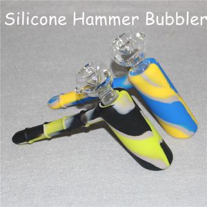 Mini Silikon Hammer Hammare Bongs 6 Hål Percolator Portable Bong Pipes Bubbler med 18,8 mm Glasskål DHL