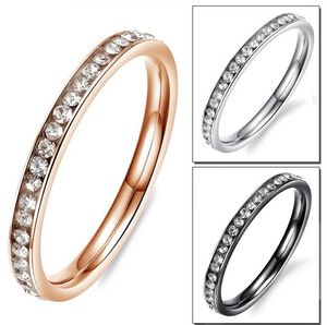 Wholesale High Quality Fashion Jewelry 18K Rose Gold Plated Stainless Steel 5A Cubic Zirconia CZ Diamond Women Wedding Band Ring Gift Sz4-7