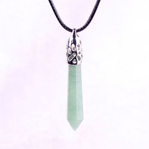 Green Aventurine Jade Pillar Stone Necklace Natural Crystal Hexagonal Gemstone Amazonite Healing Point Prosperity Confidence Witch Necklace