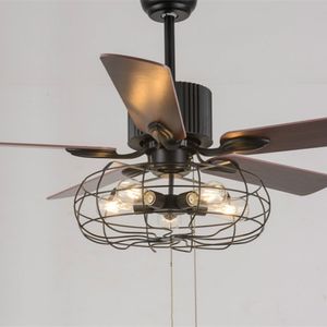 Loft Vintage Ceiling Fan Light E27 Edison Pendant Lamps Fans Lighting 110V 220V 52 In. 5 Wooden Blades ( Bulbs Not included)