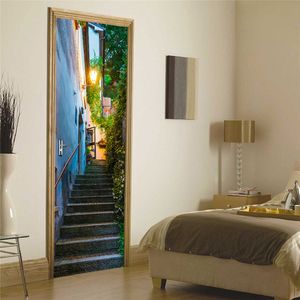 Decoração de casa Criativa DIY Porta 3D Adesivos San Marino Padrão de Rua para o Quarto Dos Miúdos Decoração de Casa Acessórios Adesivos de Parede Decalques