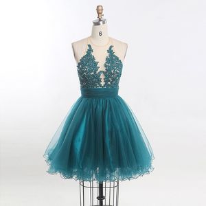 Sexy Teal Lace Mini Grad Dresses 2018 Sequined See Through Zipper Back