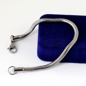 5pcs in bulk wholesale price silver tone Stainless Steel Fashion round snake chain bracelet women men 3.2mm 7.5 inches