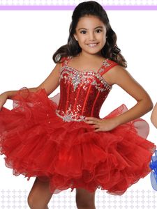 Stora röda tjejer pageant klänningar med pläterad organza kjol och paljetter bodice ritzee cupcake b849 toddlers fest klänning för spädbarn