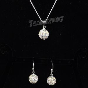 AB Clear Disco Ball Pendant örhängen och Silver Tone Halsband Kristallsmycken Set 10 Set Wholesale