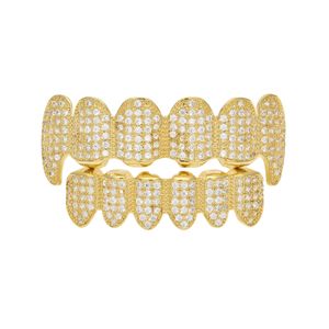 Grills Ny anpassad All Iced Out Exclusive Luxury TopBottom Silver Gold Grillz Set Vampire Classic Teeth for Women Men