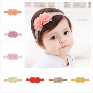 Dubbel fast chiffongblomma Elasticsoft Lace Kids Girl Headbands 12st / Lot