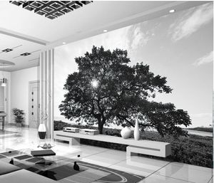 Black and white trees landscape murals mural 3d wallpaper 3d wall papers for tv backdrop