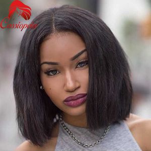 Yaki Straight Short Bob Virgin Human Hair Full Spets Wig Middle Part Spets Front Wigs For Black Women Top Quality Brasilian Hair8841891
