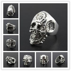 New Gothic Skull Carved Biker Rings Men's Anti-Silver Retro Punk Rings For men s Fashion Jewelry in Bulk