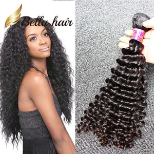 Bellahair 8-34 Brasilianskt hårbunt obearbetad naturlig färg Deep Wavy Wavy Long Human Hair Extensions 1 st/parti 8a kvalitet inslag