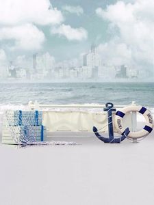 Sea Boat Children Photography Backdrop Clouds Sky City View Kids Outdoor Background for Studio Beach Photo Portrait Backgrounds