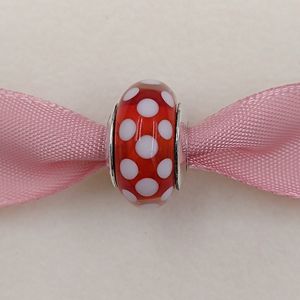 Andy Jewel Authentic 925 STERLING Gümüş Boncuklar Murano Charm DSN Polka Dotlar Avrupa Pandora Tarzı Takı Bilezikler Kolye 791635 Murano Cam