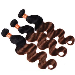 Nowy Styl Brazylijski Ombre Body Wave Ludzkie Wiązki Włosów Kolorowe 1B / 30 Brazylijski Ombre Auburn Brown Virgin Włosy Splot Rozszerzenia