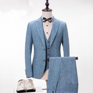 Toptan- Özel Yapımı Erkekler Uygun Mavi Smokin Takım Slim Fit Homecoming Suit 2017 Moda Erkekler 3 Parça Balo Düğün Takımları Pantolon