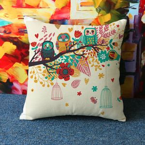 Owl bird decorative pillow creative home furnishing cushion with double sides printing linen cotton throw pillow case 17.7x17.7inch