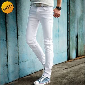 HOT 2017 Moda Cor Branca Jeans Skinny Homens Hip Hop Calças Lápis Adolescentes Meninos Casuais Slim Fit Cuffed Bottoms 27-34