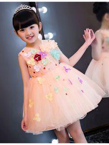 Flower Girls Ball Gown Orange Lace Wedding Dress Bead Appliques Party Tulle Princess Birthday Dress First Communion Gown 1-12Y