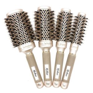 New Design Gold Boar Bristle Nano Ceramic Hair Ionic Round Brush Hairdressing Styling Tool Curling Hairbrush Blowing In 4 Sizes