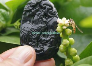 Hand-carved natural dark green jade. The oval-shaped retro rooster necklace pendant.