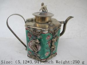 Wholesale ancient tibetan for sale - Group buy Exquisite Chinese ancient Tibetan silver monkey inlaid with ceramic teapot