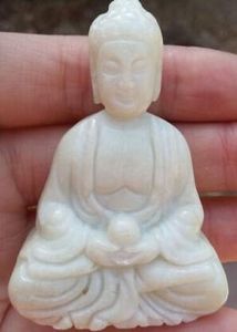 BUDDHA Pendant STATUE White Jade Stone HANDWORK CARVED