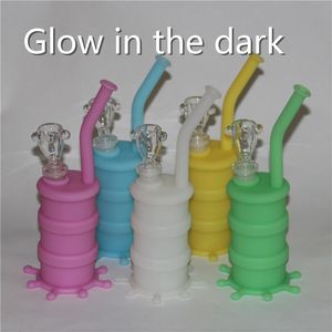 Mini Glow in Dark Silicone Water Pipe Hookah Glass Bongs Silicone Oil Rigs Five Colors For Choice Free DHL