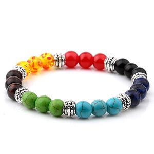 패션 무티 컬러 망 팔찌 말라카이트 용암 차크라 힐링 밸런스 비즈 팔찌 여성용 Reiki Prayer Yoga Bracelet Stones