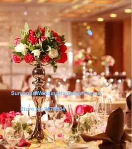 Candelabro mental de casamento de luxo e tigela de flores/suportes centrais altos/peças centrais de vasos altos atacado