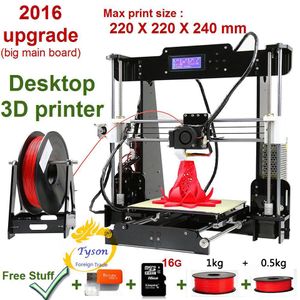 Wholesale New Upgrade desktop 3D Printer Prusa i5 Size 220*220*240 mm Acrylic Frame LCD 1.5Kg Filament 16G TF Card for gift big main board 3D printers