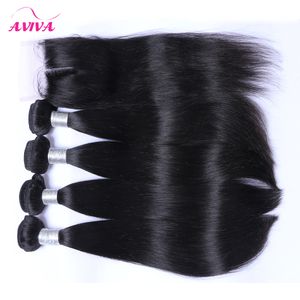 Malaysian Peruvian Indian Brazilian Cambodian Straight Human Hair Bundles Hair With 4*4 Lace Closure 100% Unprocessed Virgin Hair Weaves