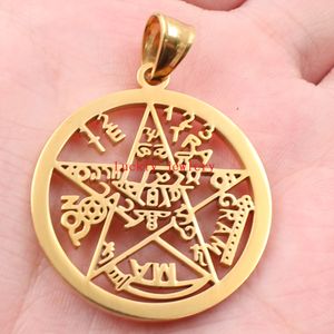 XMAS Gifts Boys Mens Gold Color Stainless steel Pagan Wicca Religious pentagram Charms Pendant Necklace Cool Gifts with chain 24 inch
