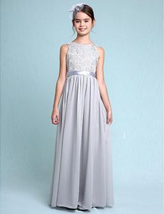 Bateau A-line Floor-length Chiffon Lace Junior Bridesmaid Dress For Kids Wedding Girls Christmas Dresses