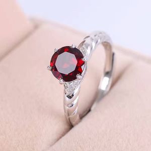 Promotion 925 Silver Gemstone Ring 7mm Round Brilliant Cut Natural Garnet Ring Solid 925 Sterling Silver Natural Garnet Smycken