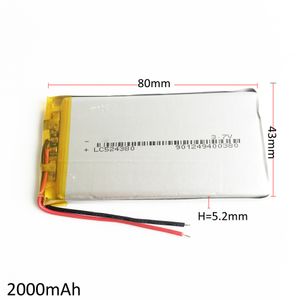 Model 524380 3.7 V 2000MAH Lipo Akumulator Polimer LIUM OBSŁUGI LITOWNE OBYWNOŚCI DVD PAD GPS POWER BANK BANK KAMERA Rekorder