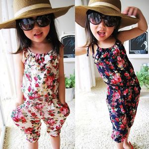Girls Pants 100% Cotton Twins Pants Baby Clothes Girls Jumpsuit Kids Clothing Flower Print Summer Outfit Children Suspender Trousers on Sale