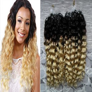 Brasilianska djupa lockigt hår Mikroslinga 1g Curly Ombre Micro Link Human Hair Extensions T1B/613 200G 1G/S 200s Micro Bead Human Hair Extensions