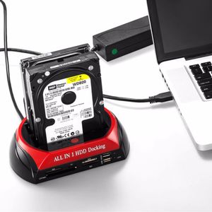 Бесплатная доставка ЕС Plug HDD док-станция Dual USB 2.0 2.5 / 3.5 дюймов IDE SATA внешний HDD Box жесткий диск корпус кард-ридер