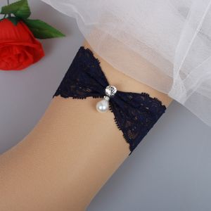 Vintage Bridal Garters Prom Garter Bridal Wedding Garter 2 Piece set Navy Blue Lace Rhinestones Pearls In Stock Cheap Plus Size