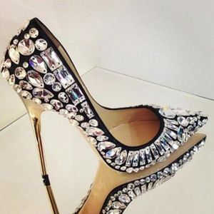 Bling Elegant Pointed Toe High Heels Women Pump Slip On Rhinestone Pointed Toe Thin Heel Party Wedding Crystal Shoes Woman