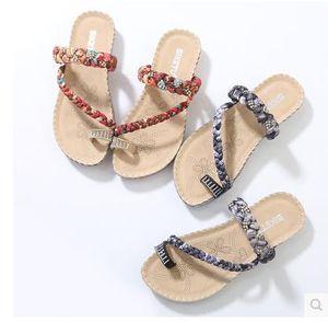 Flip Flops Sandaler Rhinestone Skor Bohemian Rhinestone Skor Sandaler Skor Braid Fritid SNLE Rem Platt med Sommar Shoose