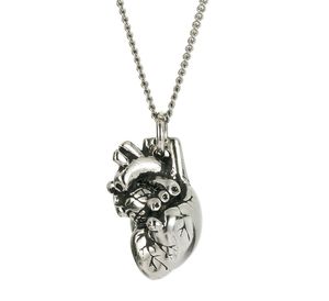 Winzige 3D-anatomische Herz-Halskette, Edelstahl, Silber, poliert, Maxi-Langkette, Schmuck für Damen, NL25846