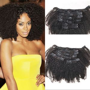 REMY Human Hair Clip в наращиваниях для афроамериканцев монгольского 4A Afro изгибы вьющиеся волосы.