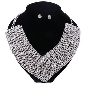 Free Shipping New Women Crystal Rhinestone Collar Necklace Choker Necklaces Earring Wedding Birthday Party Jewelry Sets