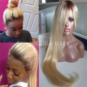 Stock Long Human Hair Hair Ombre 4/613 Blond Virgin Brasilian Hair Glueless Full Lace Wig Gratis frakt