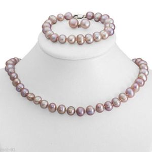 a sets of 8-9mm south sea round lavender pearl necklace& bracelet &earring 14k