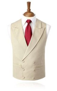 Wholesale- 2017 Latest Coat Pant Design Ivory Beige Vest Double Breasted Vests Peaked Lapel Waistcoat Slim Fit Tuxedo Prom Blazer Masculino