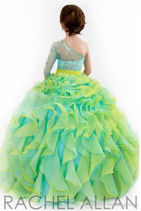 Rachel Allan 2017 Glitz Little Girls Pageant Dresses Ball Gown One Shoulder Crystal Beads Two Color Organza Kids Flower Girls Dres273I