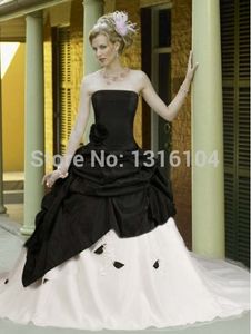 Schwarz-weiße gotische Brautkleider, trägerlos, Vintage-Taft, schlichte, bunte Brautkleider, Couture, nach Maß, Robe De Mariee