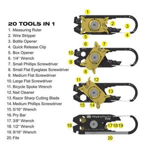 Fixr 20-in-1-Edelstahl-Schraubendreher, Lineal, Schlüsselanhänger, EDC, Taschen-Multitool, Überlebens-Schlüsselanhänger-Werkzeug